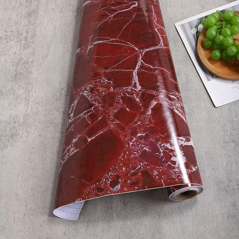 Selbstklebende PVC-Tapete von YUNPOINT in rotem Marmor Design, wasserfeste Vinyl Kontaktfolie für Badezimmer, Küche und Arbeitsplatten - Bild 2
