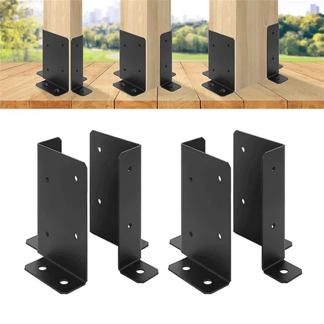 KRIOCY AT05 Holzaunpfosten-Basisstützhalterung Set (4 Stück), verstellbare Basishalterung für Pergola und Briefkasten, passend für 2 x 4, 4 x 4 und 6 x 6 Pfosten - Bild 1