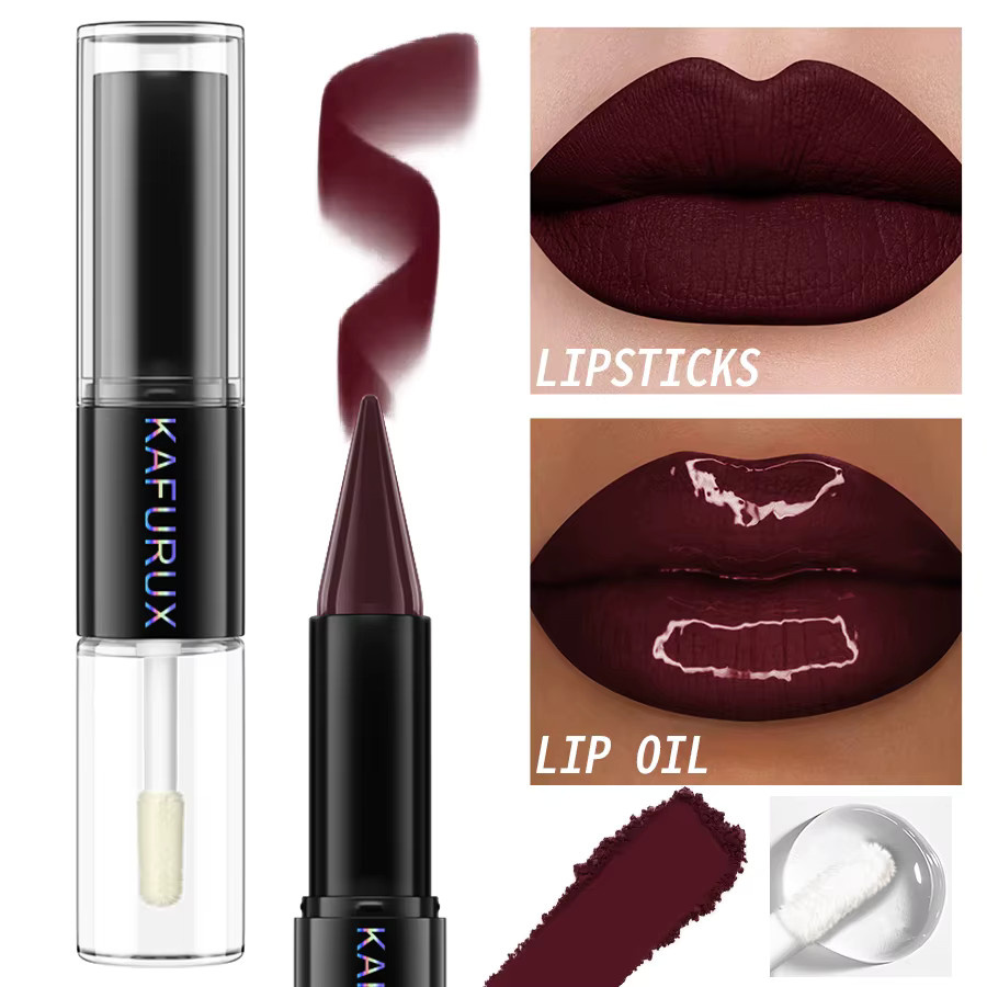 KAFURUX Lippenstift-Set, Braun, Matt, 2-in-1 - Bild 2