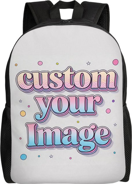 Personalisierter Rucksack mit Foto, Logo und Text von Fancy Style Studio für Damen und Herren, passend für 15-Zoll-Laptop, Farbe: Weiß - Bild 1
