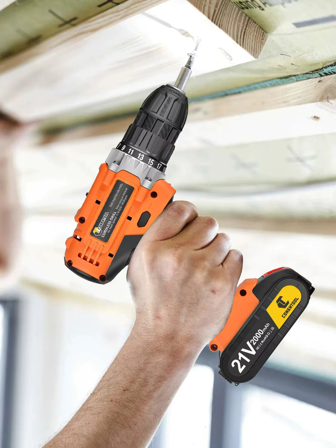 CONENTOOL 21V 36-in-1 Akku-Bohrschrauber-Set mit zwei 2000-mAh-Akkus, 45 N·m Drehmoment und LED-Licht in Grün-Orange - Bild 6