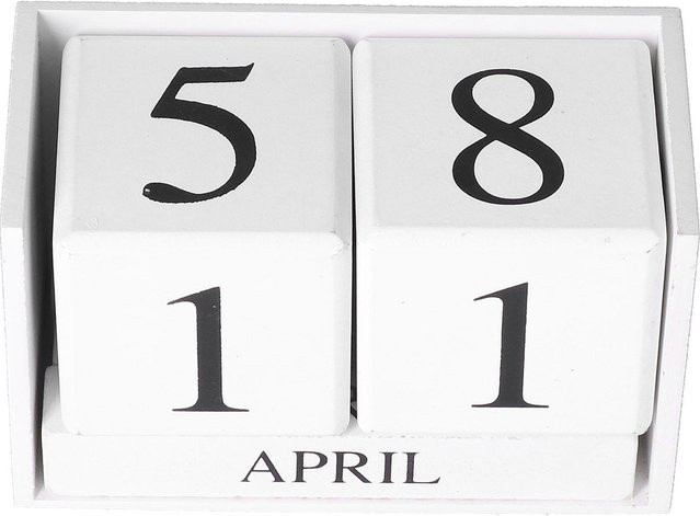Ewiger Kalender aus Holz in Retro-Stil, Schreibtischkalender aus Holz in Weiß - Bild 1