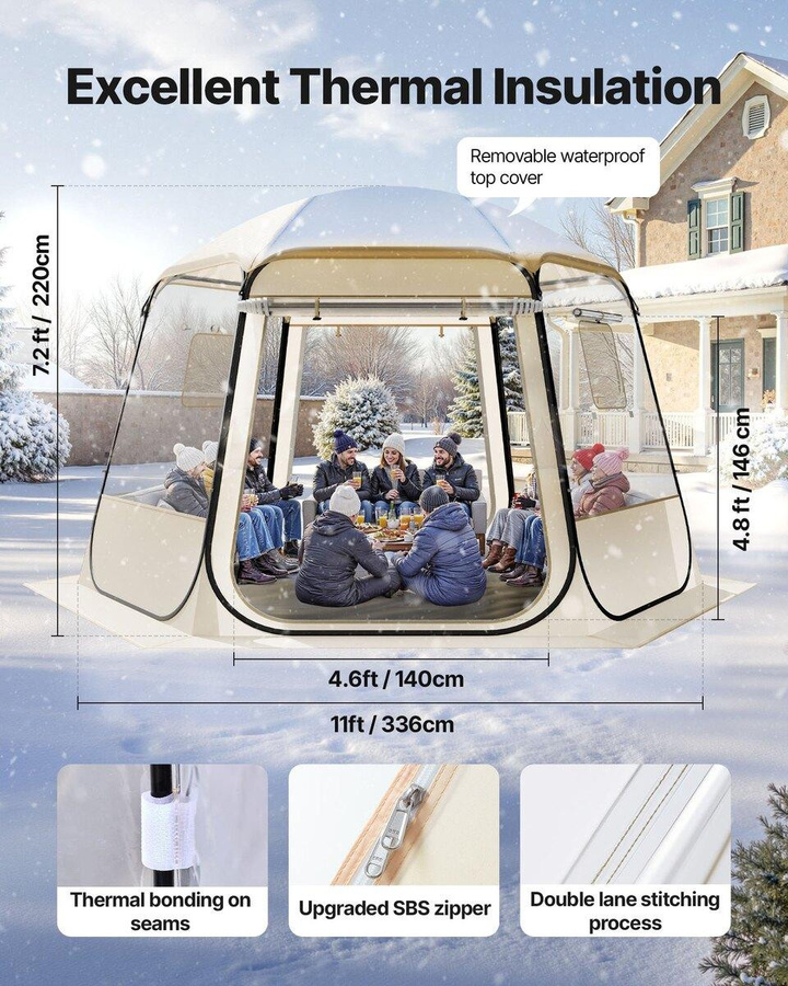 Buying Solutions MB Pop-up Blasen Zelt mit 540 Grad Panorama, Wasserdichtes Iglu Campingzelt mit Fenstern, B/T/H: 336 x 305 x 220 cm, Transparent/Beige/Schwarz - Bild 3