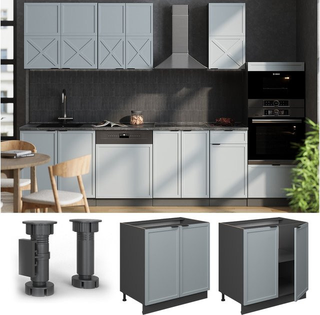 Vicco Unterschrank Fame-Line in Anthrazit und Hellblau-Grau mit Arbeitsplatte in Marmor-Weiß, Breite: 80 cm - Bild 1
