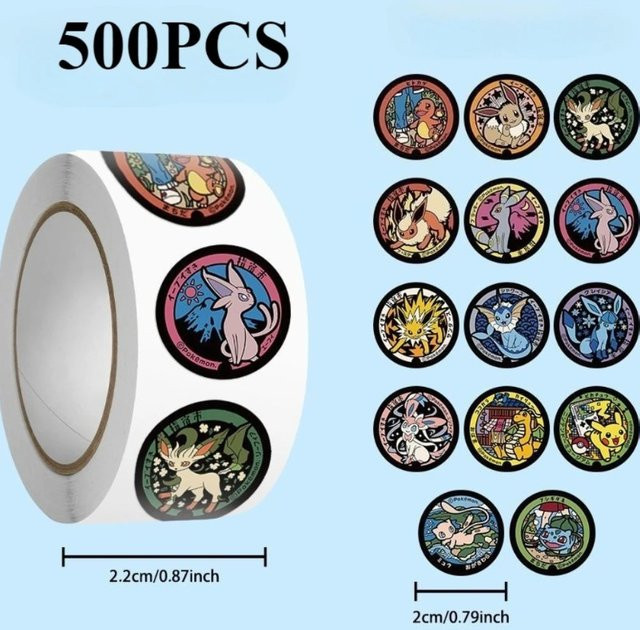 500 Stück Pokémon Pikachu Rollen-Aufkleber von Bandai, wasserfeste Cartoon-Aufkleber in Multicolor für Scrapbook, Handy und Schreibwaren - Bild 1