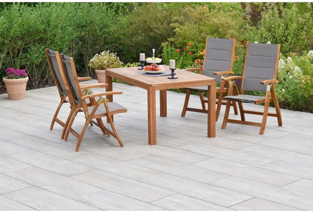 Merxx Acapulco 5-tlg. Gartenmöbel-Set mit ausziehbarem Gartentisch aus Akazienholz und Textilbespannung, B/T/H: 200 x 90 x 74,5 cm (ausziehbar auf 150 cm) - Bild 1