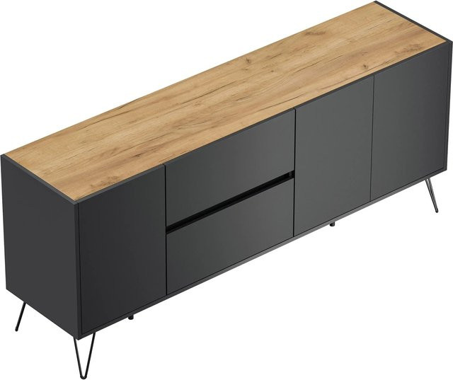 Posseik Sideboard Industrial I in Grafit und Eiche mit 2 Schubladen und 3 Türen, Breite: 177 cm - Bild 1