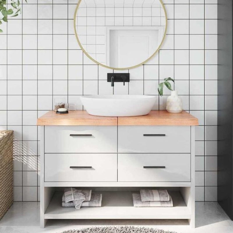 Waschtischplatte aus Massivholz in Hellbraun von Vidaxl, B: 120 cm, T: 60 cm, H: 2-6 cm - Bild 1