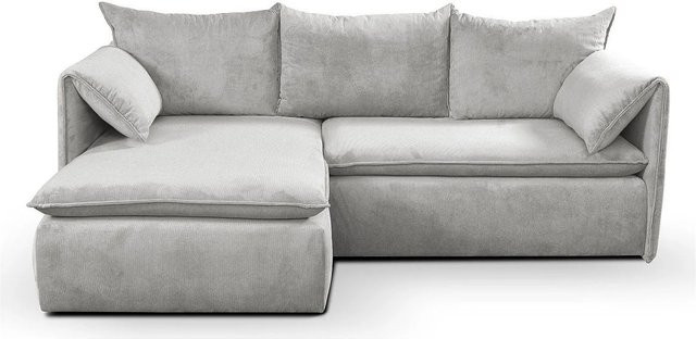 Vente-unique Schlafsofa Teodora in Lichtgrau mit Cord-Bezug und L-Form - Bild 1