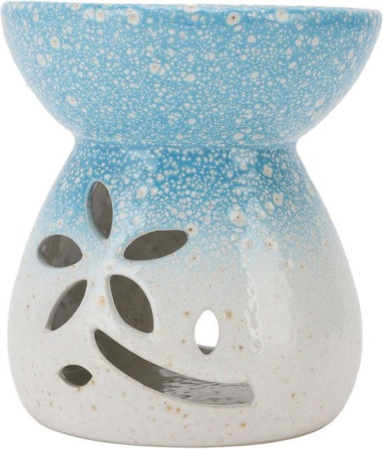 Koogeelife Keramisches Räuchergefäß und Teelichthalter mit floralem Design in Weiß, Blau und Grau - Bild 1