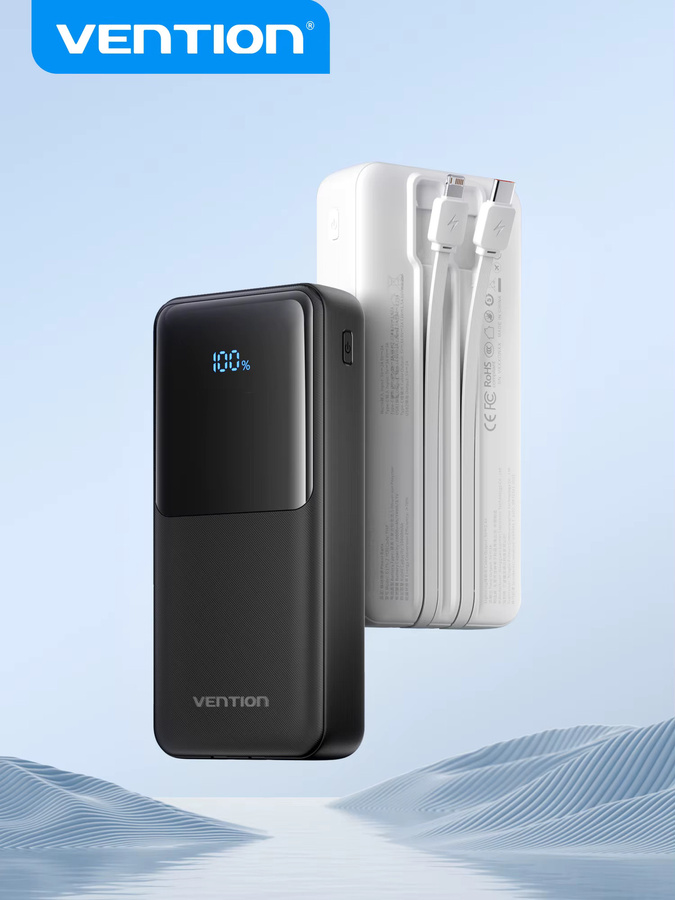 Vention CCC Powerbank 20000mAh mit 22,5W Schnellladefunktion und integrierten USB-C und Lightning Kabeln - Bild 5