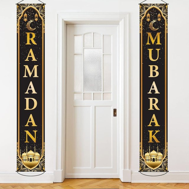 VIKAMA Ramadan Mubarak Banner Set als hängender Hintergrund für Innen- und Außenpartys mit orientalischem Design, B/H: 180 x 30 cm - Bild 1