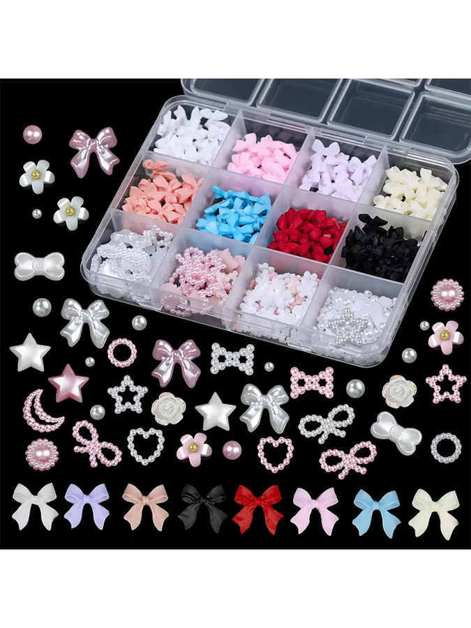 HotPress Nagel Charms Mixed Bowknot Perle Herz Blume Stern Mond, 12 Grids - Bild 3