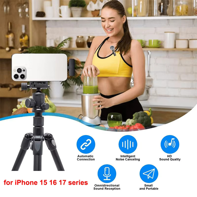 Basix Kabelloses Lavalier-Ansteckmikrofon für iPhone und iPad in Schwarz mit Geräuschunterdrückung und Bluetooth-Funktion - Bild 5