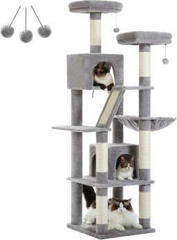 Pawz Road Katzenbaum Grau mit Höhle, Hängematte und integriertem Spielzeug, Höhe: 180 cm - Bild 1