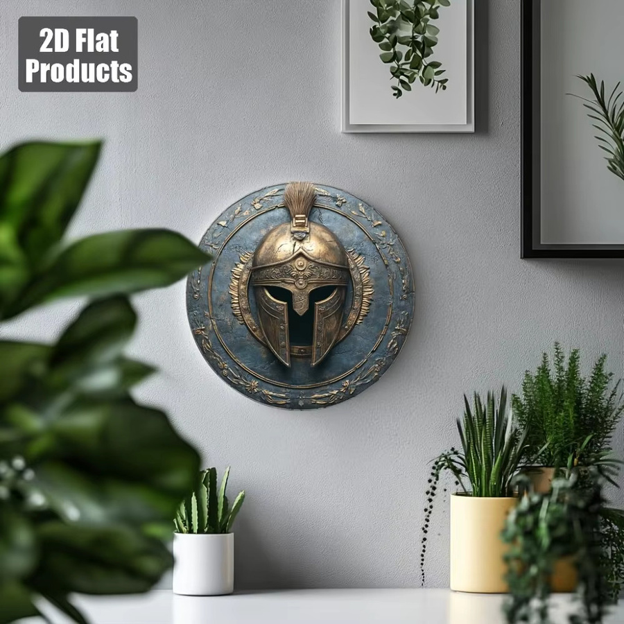 HELLOYOUNG Spartan-Krieger-Helm Wanddekoration aus Metall in Gold mit antikem Schild-Design, Durchmesser: 20 cm - Bild 4