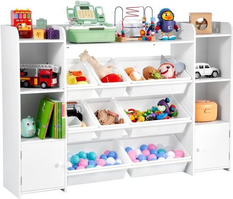 VEVOR Spielzeugaufbewahrung und Bücherregal für Kinder, 4-stöckiger Organizer mit 8 flexiblen Kunststoffbehältern, weiß, B/T/H: 94,5 x 30,0 x 138,7 cm - Bild 1