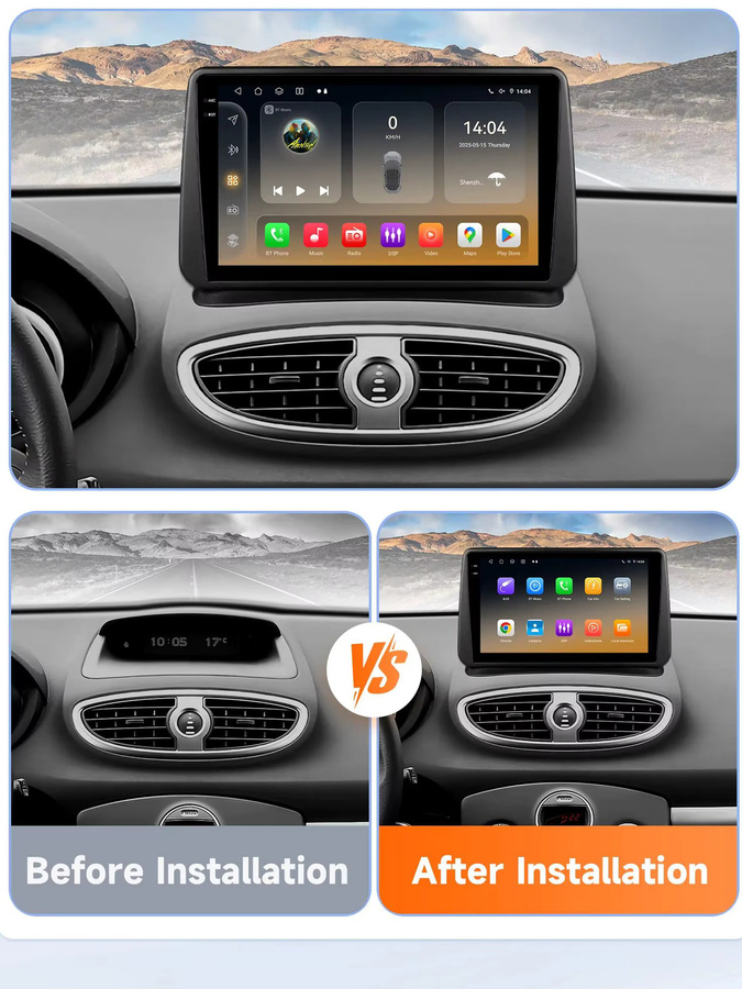 Hizpo Autoradio für Renault Clio 3 (2005-2014) mit Qualcomm Snapdragon 6115, 8GB RAM, 128GB ROM, GPS, 4G und Carplay in Schwarz - Bild 4