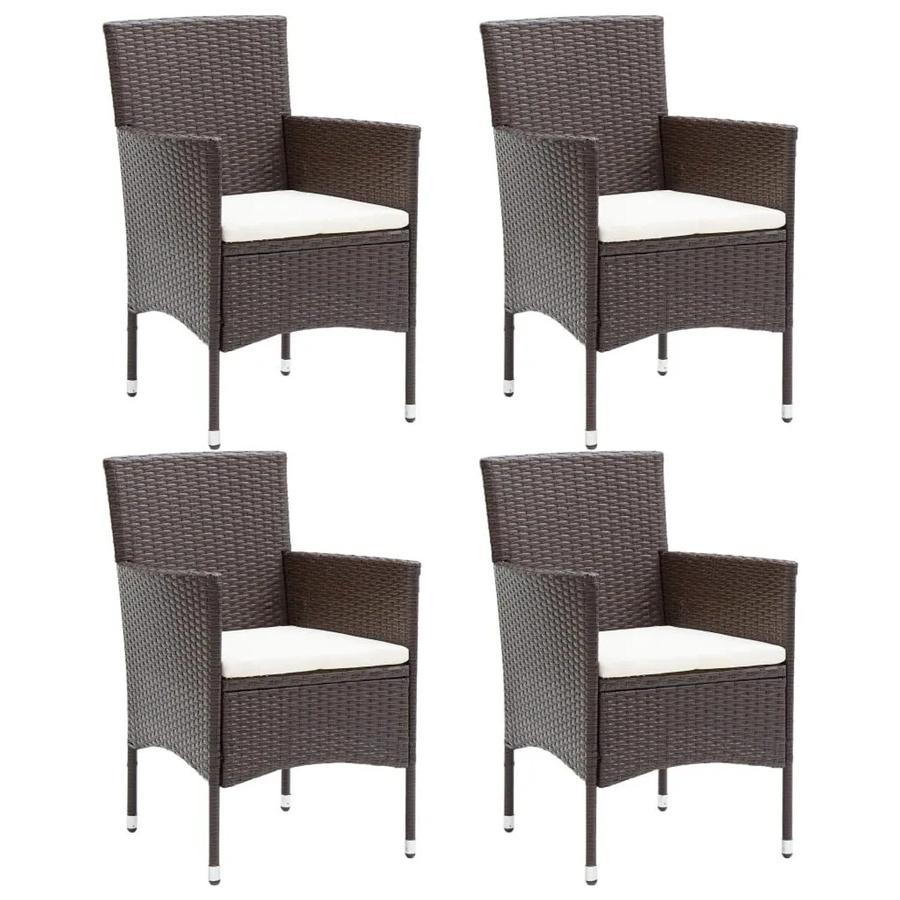Furnicato Garten-Essstühle Set aus 4 Stück in Braun aus Poly Rattan mit Armlehnen und Polsterkissen - Bild 2
