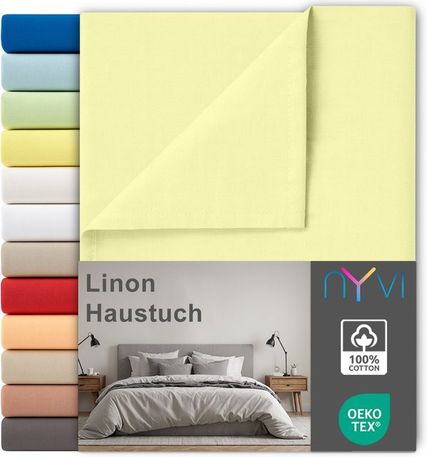 NYVI Linon Deluxe Bettlaken aus 100% atmungsaktiver Baumwolle ohne Gummizug, Gelb, B: 250 cm, T: 150 cm - Bild 1