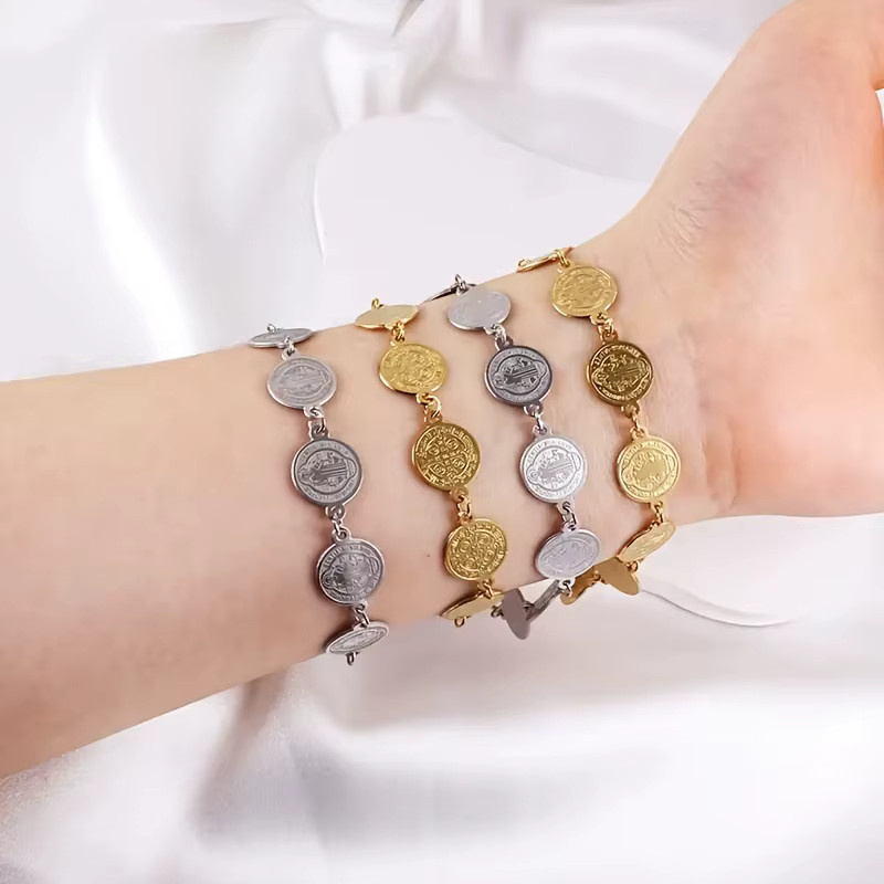 YILUOCD Medaillenarmband, Edelstahl, Silber, Unisex - Bild 2