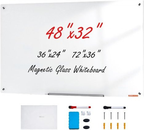 VEVOR Magnetisches Glas-Whiteboard Weiß, Wandmontierte Trockenabwischbare Glas Tafel ohne Rahmen, B: 120 cm, H: 80 cm - Bild 1