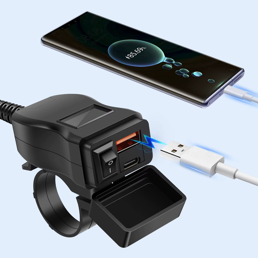 Wasserdichtes Motorrad-USB-Ladegerät mit SAE-Anschluss, Doppel-USB-Typ C PD und Quick Charge 3.0, Schwarz - Bild 2