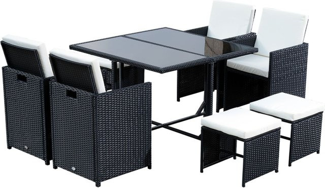 Outsunny 9-teilige Polyrattan Sitzgruppe in Schwarz mit Tisch und Stühlen für den Garten, B/T/H: 109 x 109 x 72 cm - Bild 2