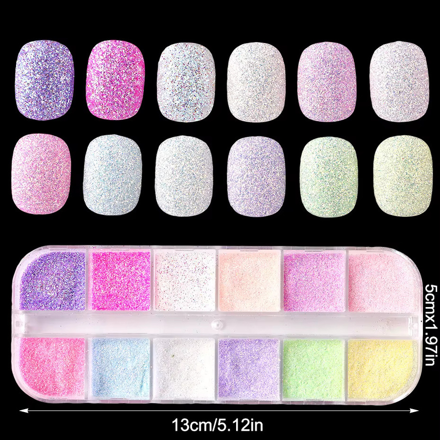 Full Beauty Nagelpuder, 12er-Set, schimmernd, Rosa/Blau/Weiß/Grün - Bild 2