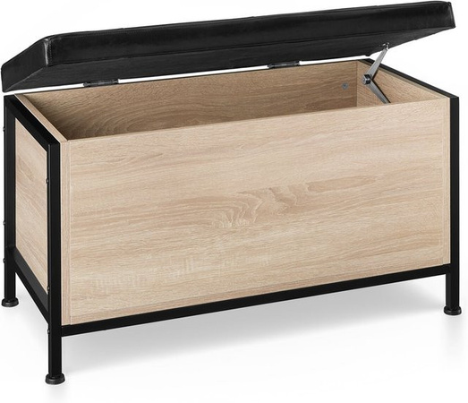 tectake Sitztruhe Industrial Style in Braun mit gepolstertem Kunstlederbezug, B/T/H: 81,5 x 41,5 x 50,5 cm