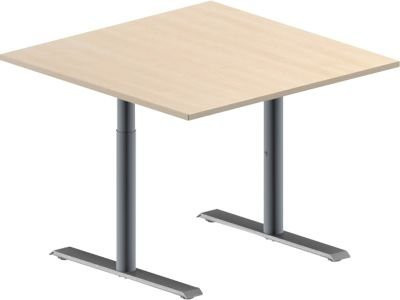 Schäfer Shop Genius Besprechungstisch MODENA FLEX, quadratisch, T-Fuß Rundrohr, Ahorn/weißaluminium, B: 100 cm, T: 100 cm, H: 65-85 cm - Bild 1