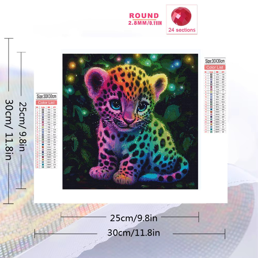 EverShine Diamant-Mosaik Leoparden-Gemälde mit Strass-Stickerei und Blättern in Multicolour, B/T/H: 20 x 20 x 20 cm - Bild 2
