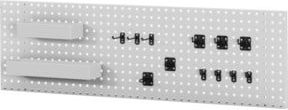 Rau Lochplatte zur Wandmontage in Weiß mit 4 Kästen und 24 Halterungen, B: 250 cm, T: 1,5 cm, H: 45 cm - Bild 1