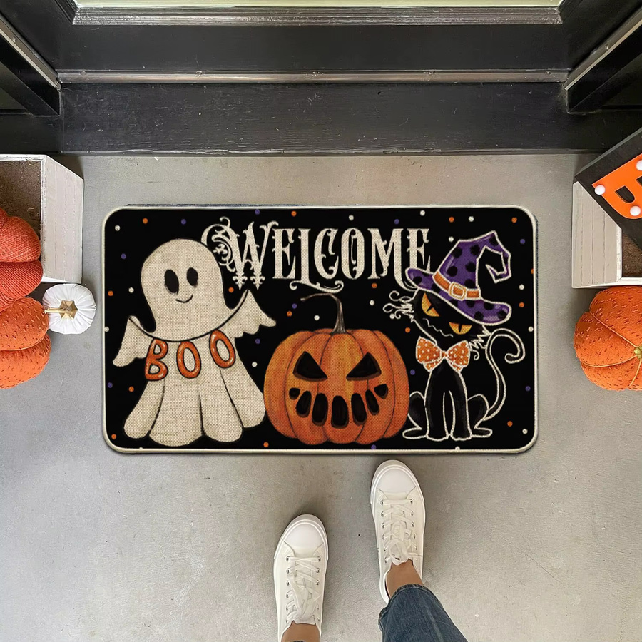 VIKAMA Halloween-Fußmatte mit Geister-Kürbis-Muster, schmutzabweisender Teppich für Eingangsbereich und Flur, B/T: 60 x 40 cm - Bild 5