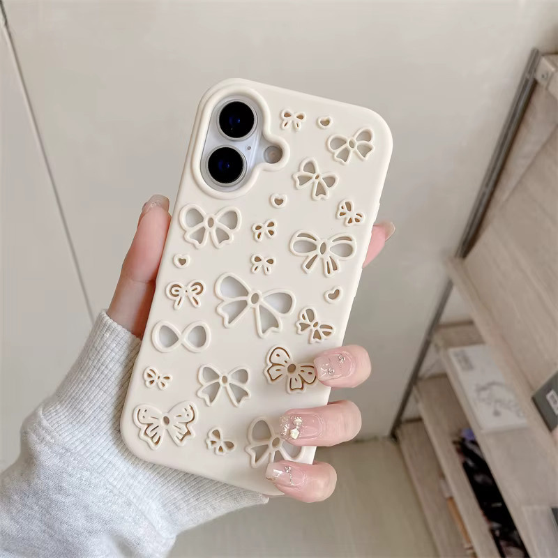 NMEGOU Silikonhülle mit Schmetterlingsschleife für iPhone 16 15 14 13 Pro Max Plus in Beige - Bild 2
