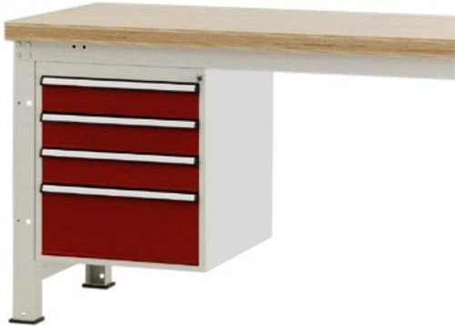 Manuflex Gehäuse-Unterbau PROFI ZB4831.3003 in Rot-Weiß mit 4 Schubfächern, Nutzhöhe: 500 mm, für Werkbanktiefe: 700 mm - Bild 1