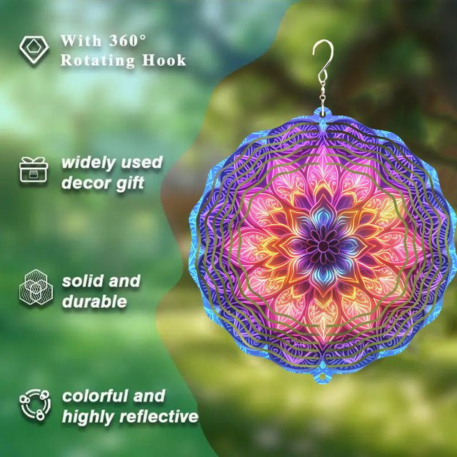 Mandala Windspiel von CIFBUY, rotierendes Metall-Windspiel in Multicolour mit geometrischem Design, Durchmesser: 25 cm - Bild 1