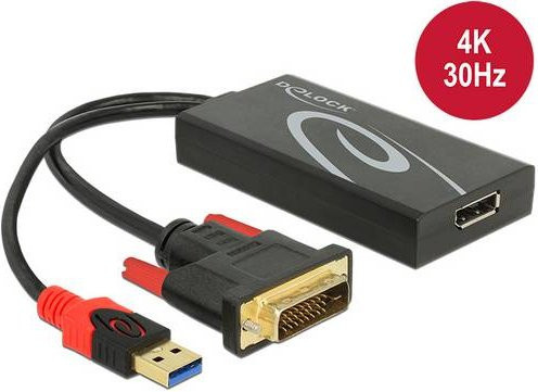 Delock Videokonverter Adapter von DVI-D auf DisplayPort mit USB-A Anschluss, Schwarz, 0,3 m - Bild 1