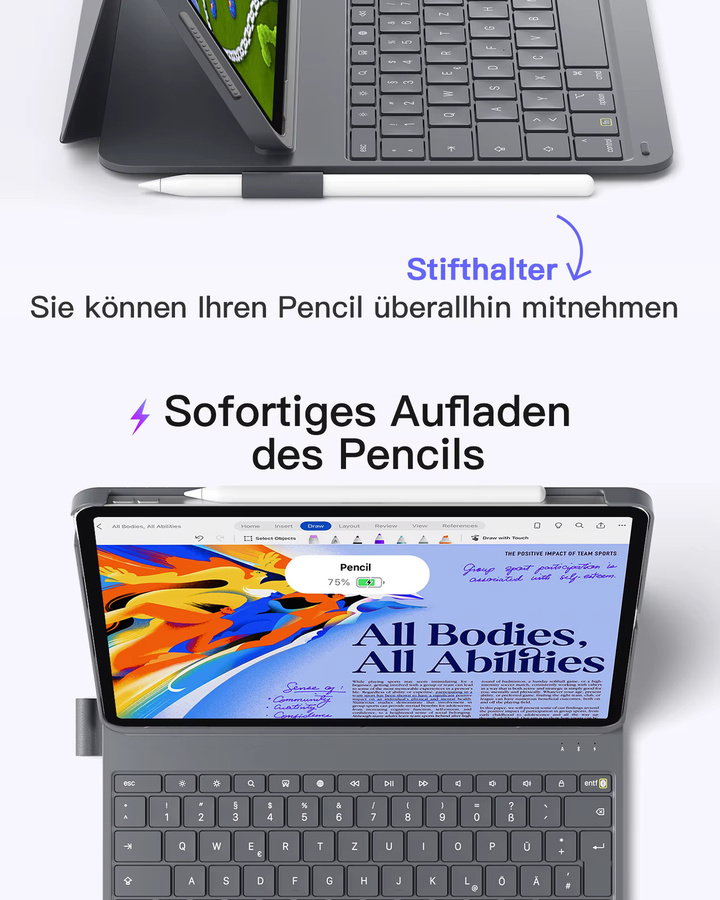 Inateck Tastatur Hülle für iPad Air 13 Zoll M4/M3/M2 und iPad Pro 12.9 Zoll, Schwarz, BK2007-13 - Bild 5