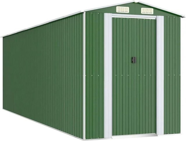 vidaXL Geräteschuppen aus verzinktem Stahl in Grün mit doppelten Schiebetüren, H x B x T: 223 x 192 x 606 cm - Bild 1