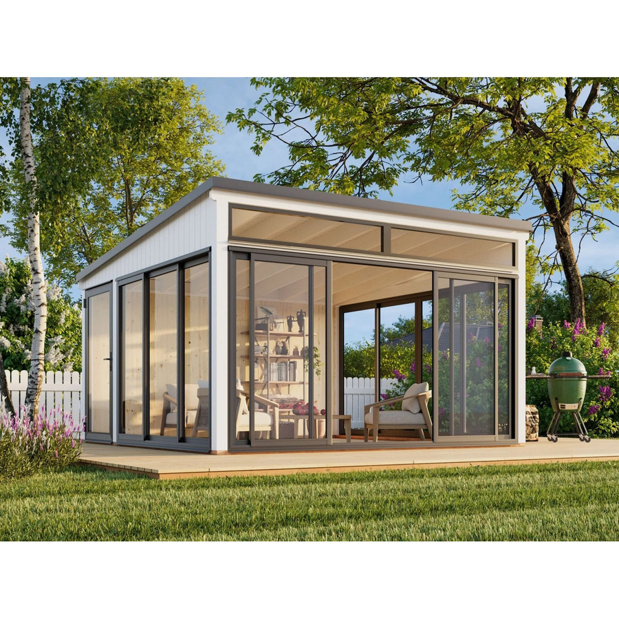 Palmako Holz-Gartenhaus Saga Slide Pultdach in Weiß mit modernem Design, B/T: 420 x 420 cm - Bild 2