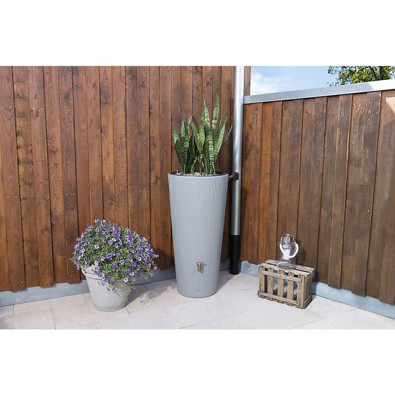 VASO 2in1 DECOR Regenspeicher mit Anschlussset und Auslaufhahn, 220 Liter, zinkgrau - Bild 5