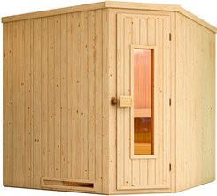 WEKA Ecksauna Varberg 3 für 5 Personen in Braun inklusive 9 kW Ofen mit integrierter Steuerung und Kompakt Holztür - Bild 1