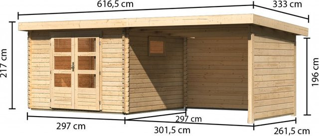 Gartenhaus Holz TRITTAU 3 Naturbelassen mit Anbaudach sowie Seiten- und Rückwand B/T/H: 297 x 297 x 38 mm - Bild 1