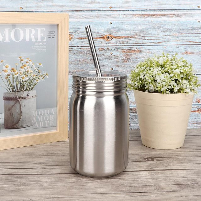 mfySpace Thermobecher aus Edelstahl mit Deckel und Strohhalm, Wasserflasche für Outdoor und Haushalt, Grau, 700 ml - Bild 1