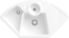 Villeroy & Boch Eckspüle Solo in Weiß mit Ablauggarnitur aus Keramik und CeramicPlus Beschichtung - Bild 1