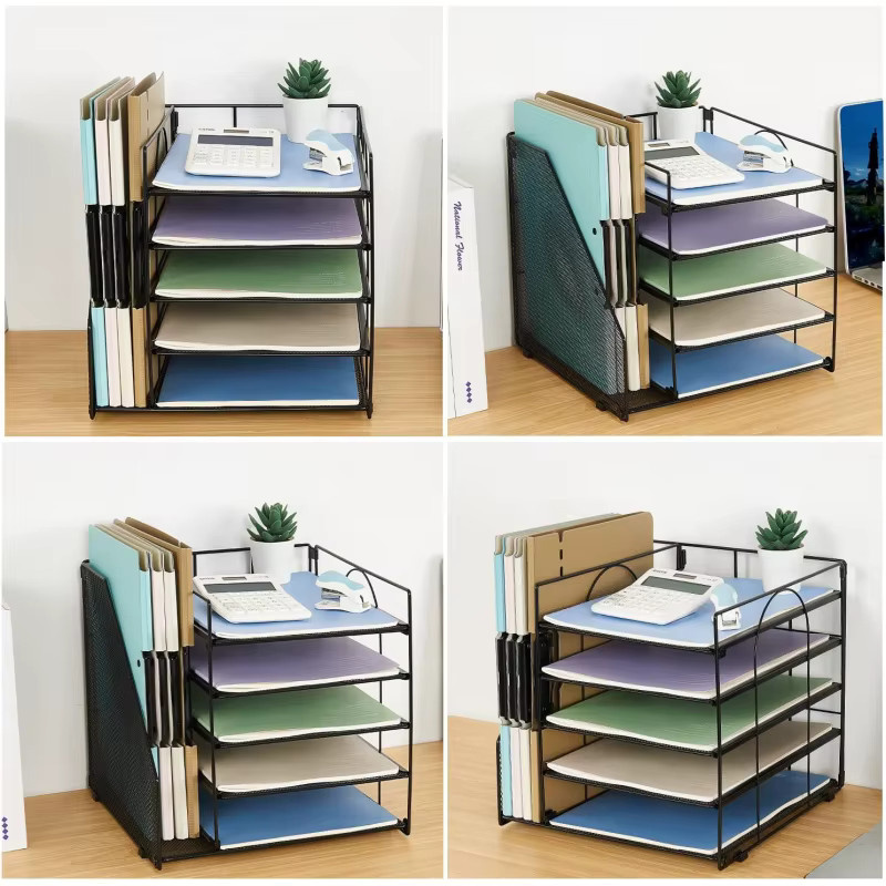 5-teiliger Desktop-Dokumentenorganizer aus Metall in Schwarz als mehrschichtiges Aktenregal und Aufbewahrungsbox für deinen Bürobedarf - Bild 2