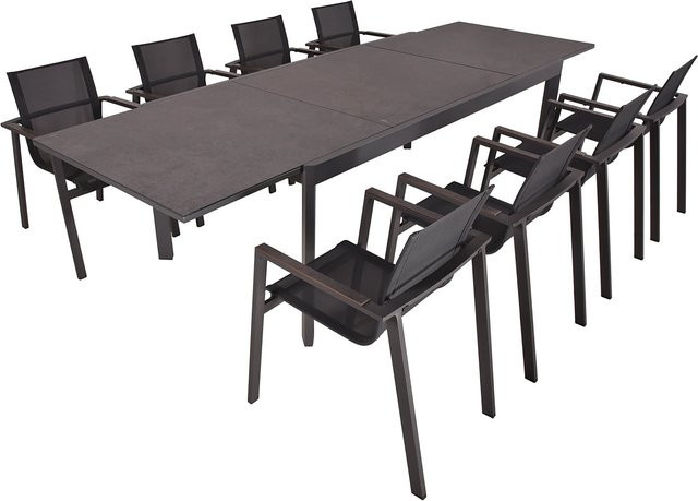 Garden Pleasure Gartenmöbel-Set Nerea 9-teilig mit Stapelstühlen Sophia in Anthrazit aus Aluminium und Glas - Bild 1