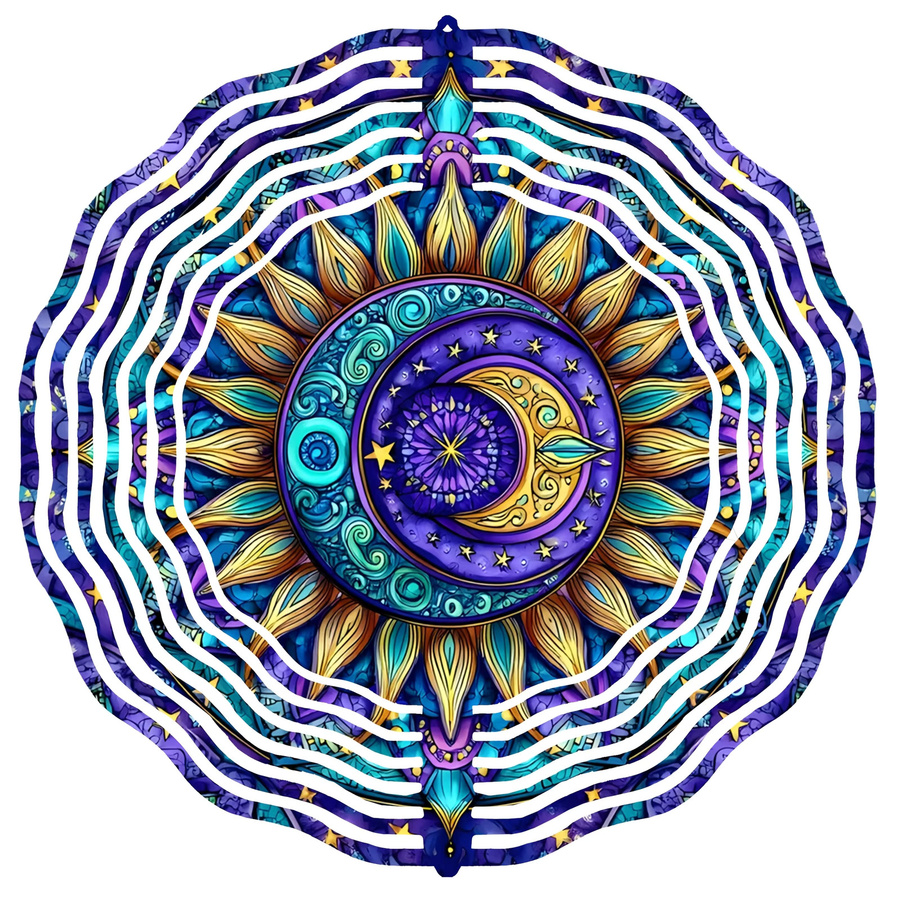 CIFBUY Boho Mandala Windspiel aus Metall mit Sonne und Mond in Blau Lila Gold - Bild 2
