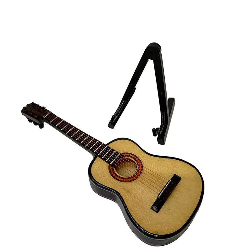 Mini E-Gitarre aus Holz als dekoratives Musikinstrumenten-Modell in Braun für Puppenhaus-Ornamente und Sammler - Bild 1